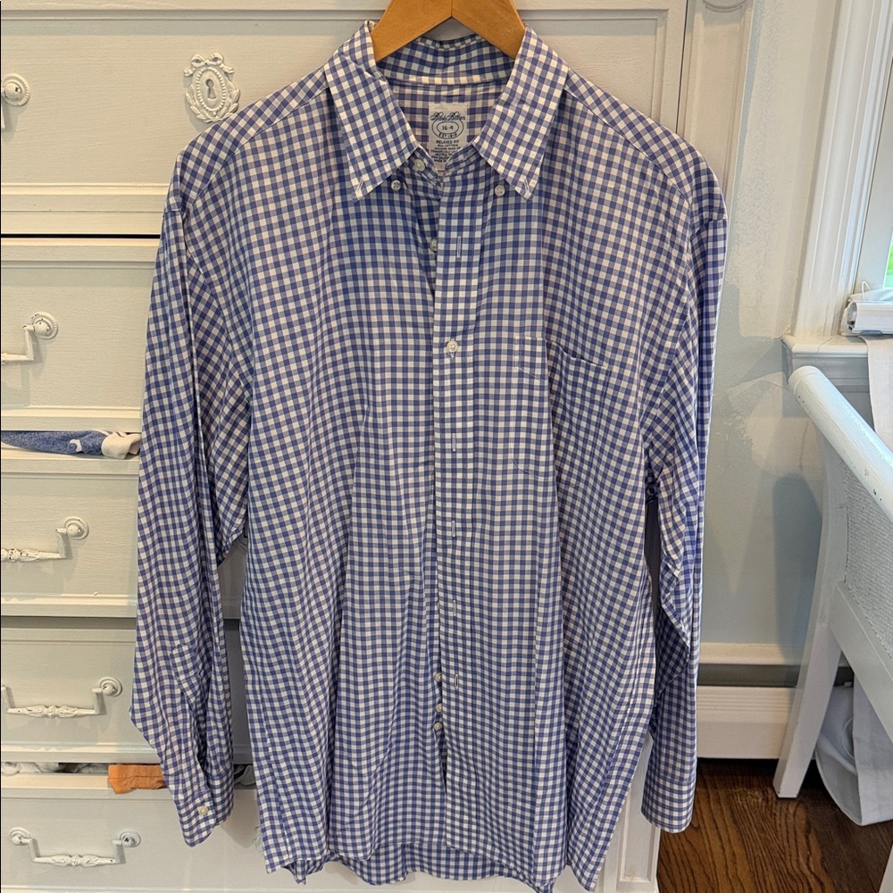 Men's Blue Gingham Button-Down Shirt